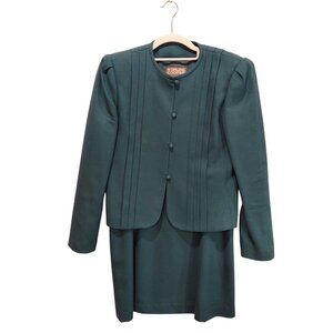 Vintage Stirling Cooper Wool Skirt Suit 8/9 Teal Green Career formal wedding